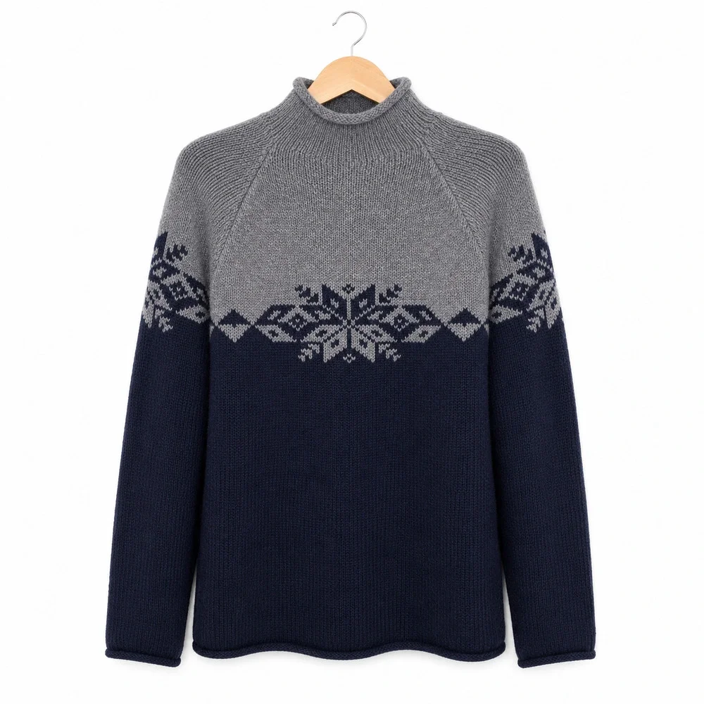 J Crew Oarsman Roll Neck Sweater Mens Size Medium Gray Blue 100% Lambswool NWT